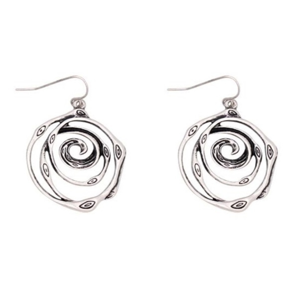 Fashion Jewelry OS antique silver BOHO hollow swirl lightweight dangle earrings